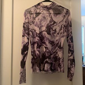 Mock neck, long sleeve, purple oil slick, mesh top